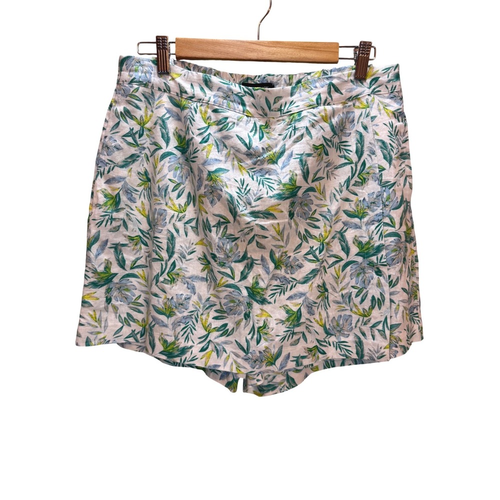 Ellen Tracy Skort Women M White Tropical‎ Leaf Print Wrap Front Shorts Skirt